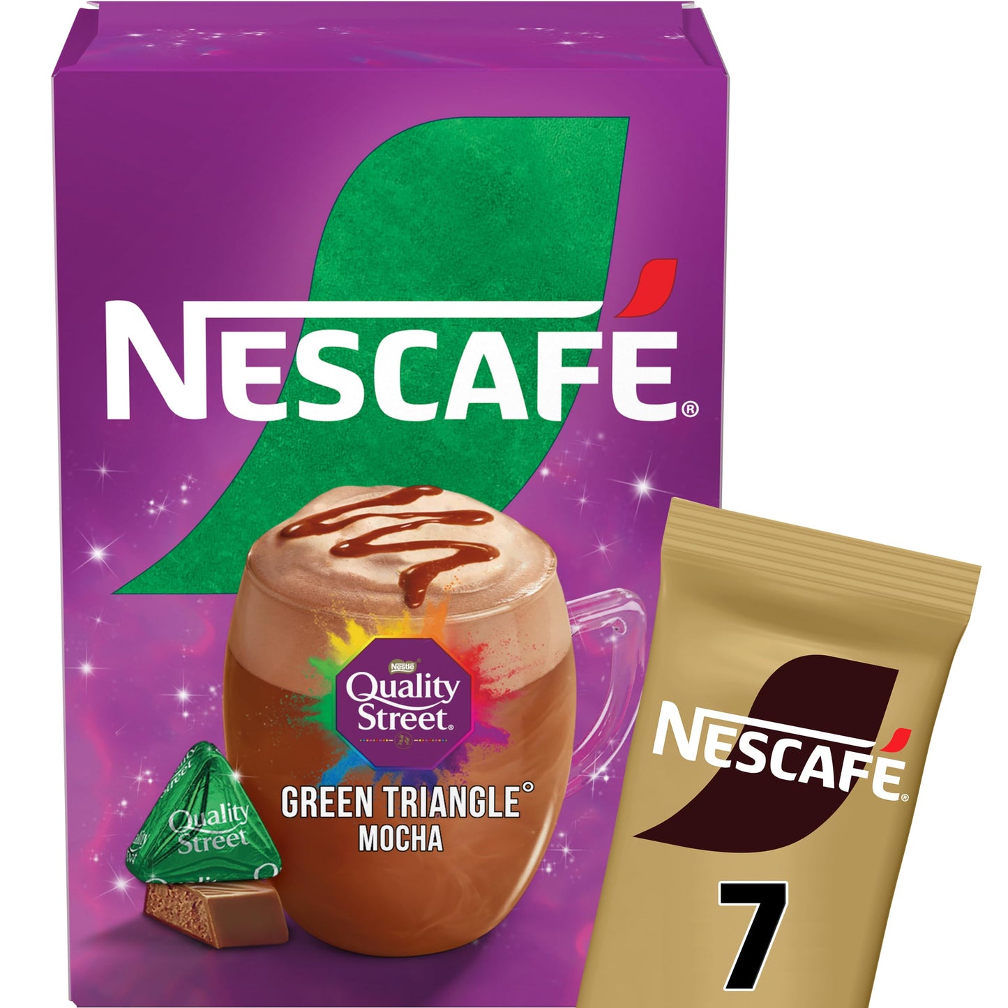 NESCAFÉ Nescafe Green Triangle Quality Street Mocha 7 x 19g Sachets, 100% Responsibly Sourced Coffee