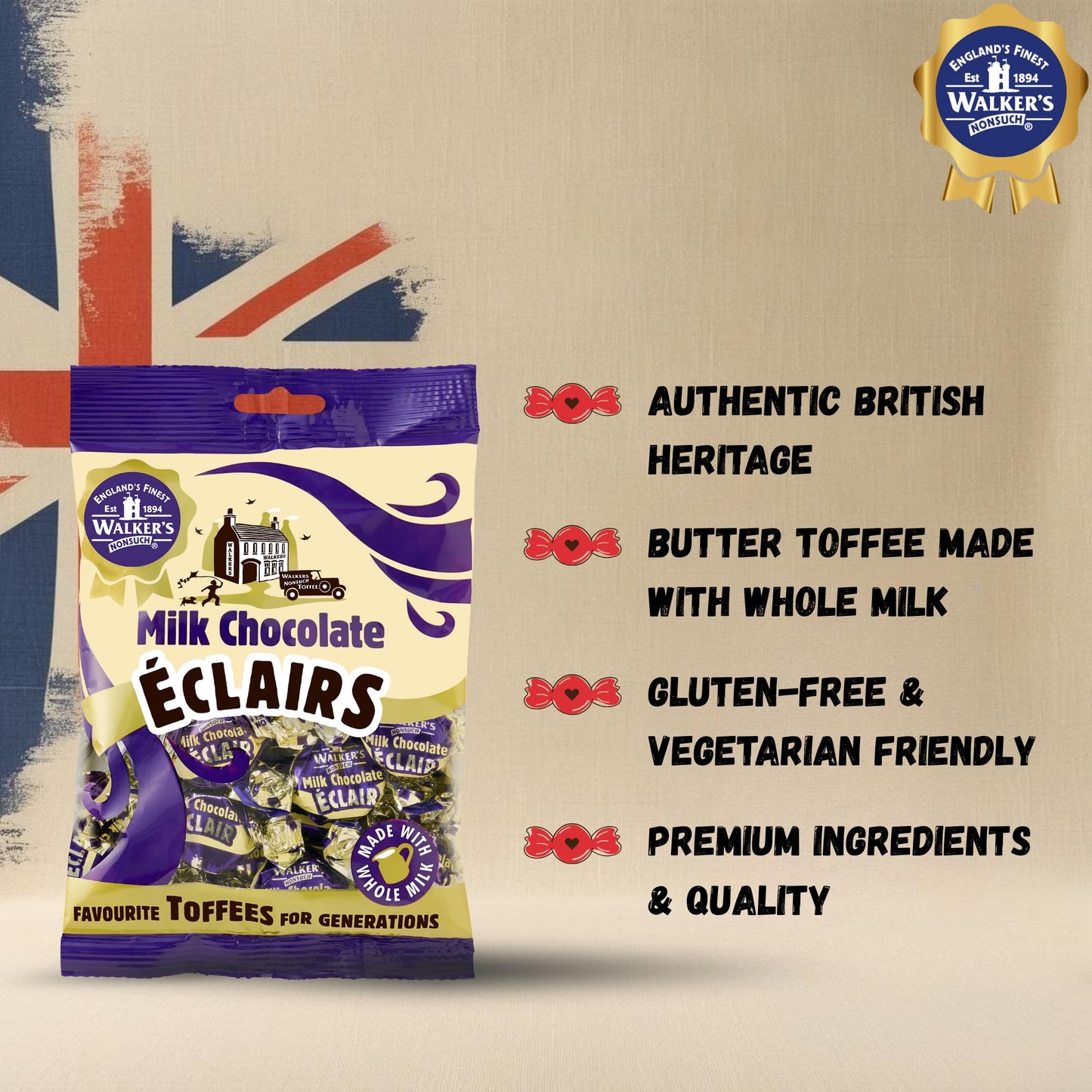 Walkers Nonsuch Milk Chocolate Eclairs Bag 150g