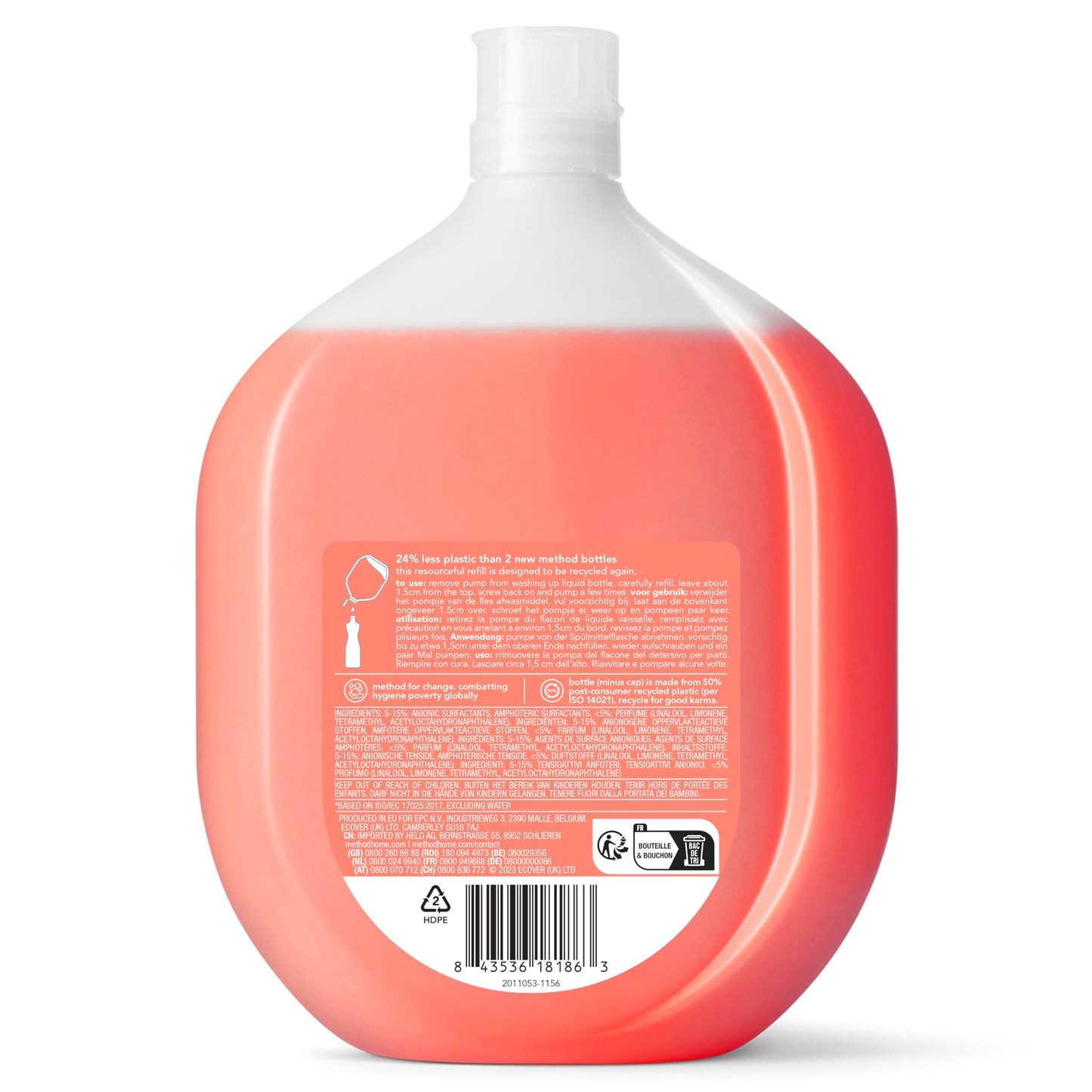 Method Washing Up Liquid Refill, Peach & Pink Pepper, 1 L