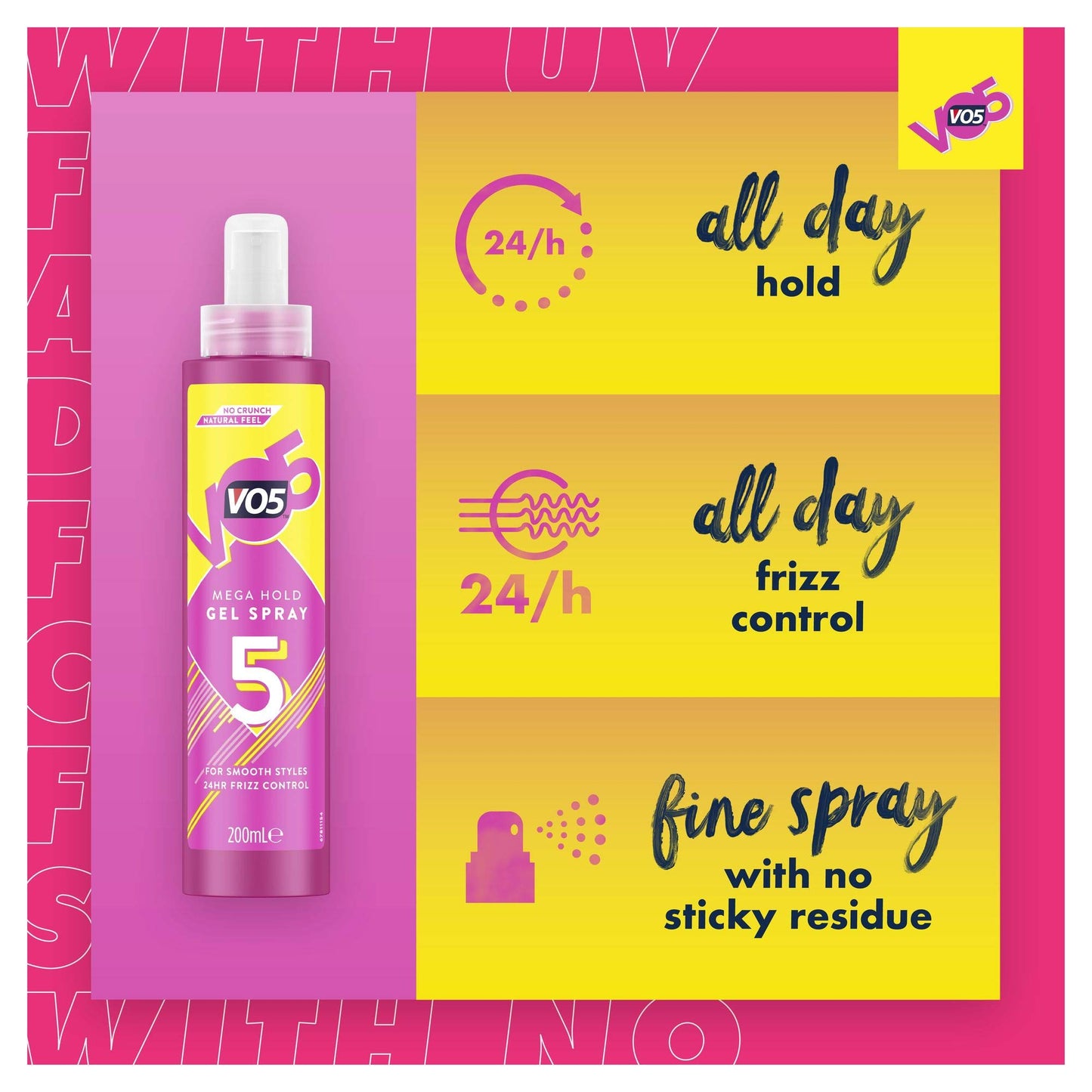 VO5 Mega Hold Gel Spray 200ml, Extra Strong Hair Styling Spray for Hold & Control