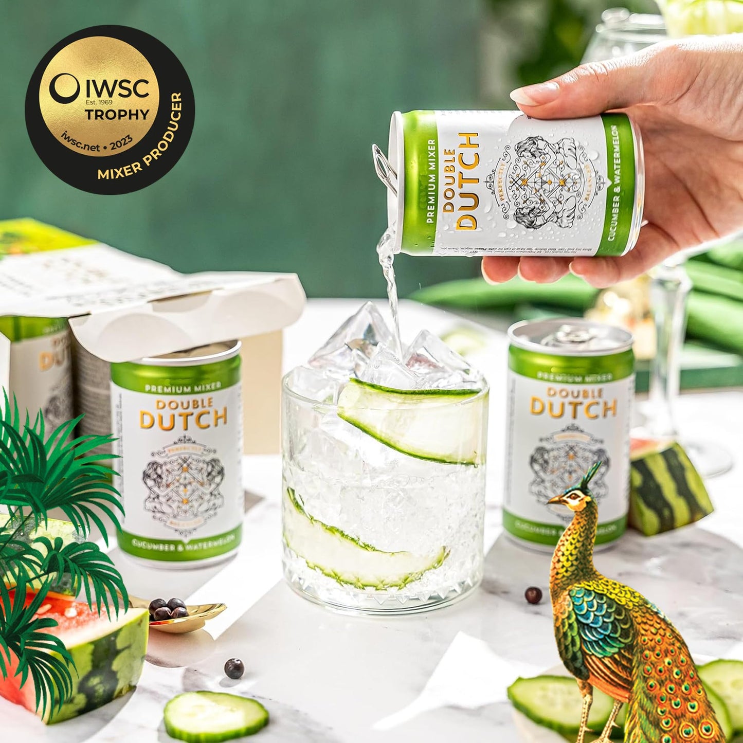 Double Dutch Cucumber & Watermelon Soda | Low Calorie Diet Soft Drink | 100% Natural Ingredients | Gluten Free, Vegan Friendly Premium Mixer Perfect For Gin, Vodka & Cocktails | 6 x 150ml Cans