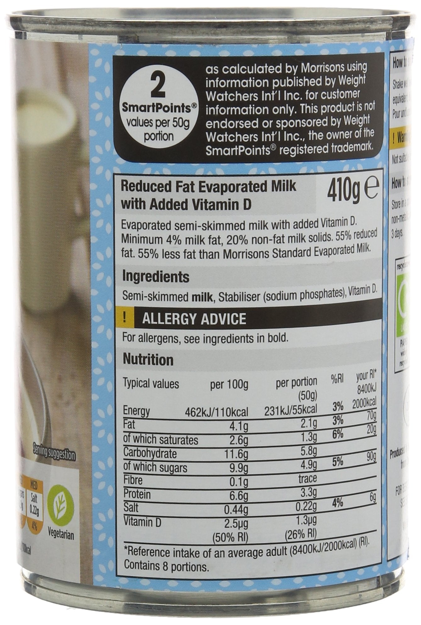 Morrisons Eat Smart Reduced Fat Evaporated Milk, 410g