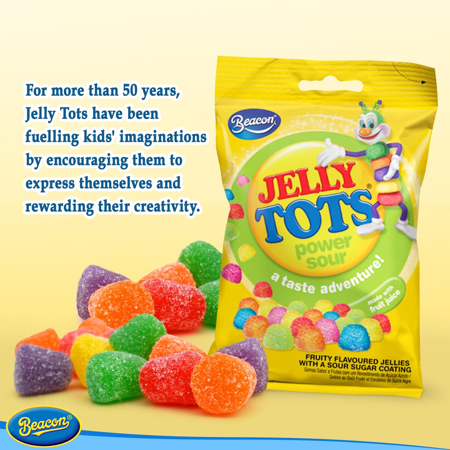 Beacon Jelly Tots Power Sour - Tasty Sweets for Adults & Kids -- Sweet Gift for All Occasions - 5 x 100 grams