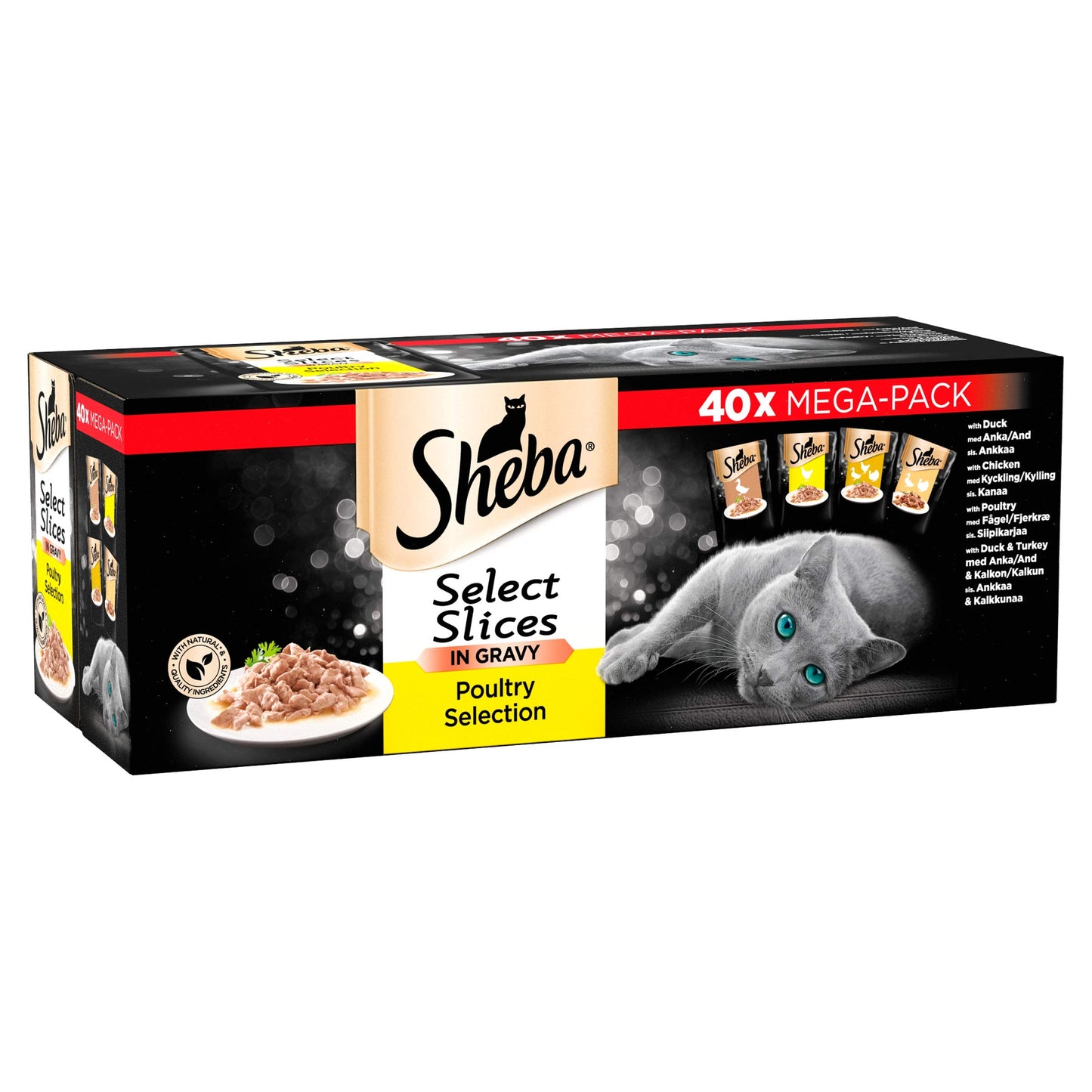 Sheba Select Slices, Wet Cat Food Pouches, Poultry Collection in Gravy, 40 x 85 g