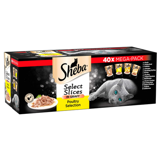 Sheba Select Slices, Wet Cat Food Pouches, Poultry Collection in Gravy, 40 x 85 g