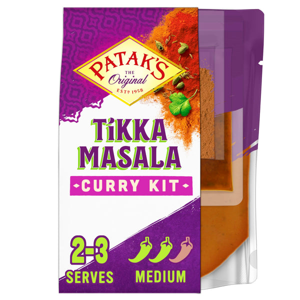 Patak's Tikka Masala Curry Kit 270g | Medium Spice | Serves 2-3 | Authentic Indian Curry Simmer/Cooking Meal Kit
