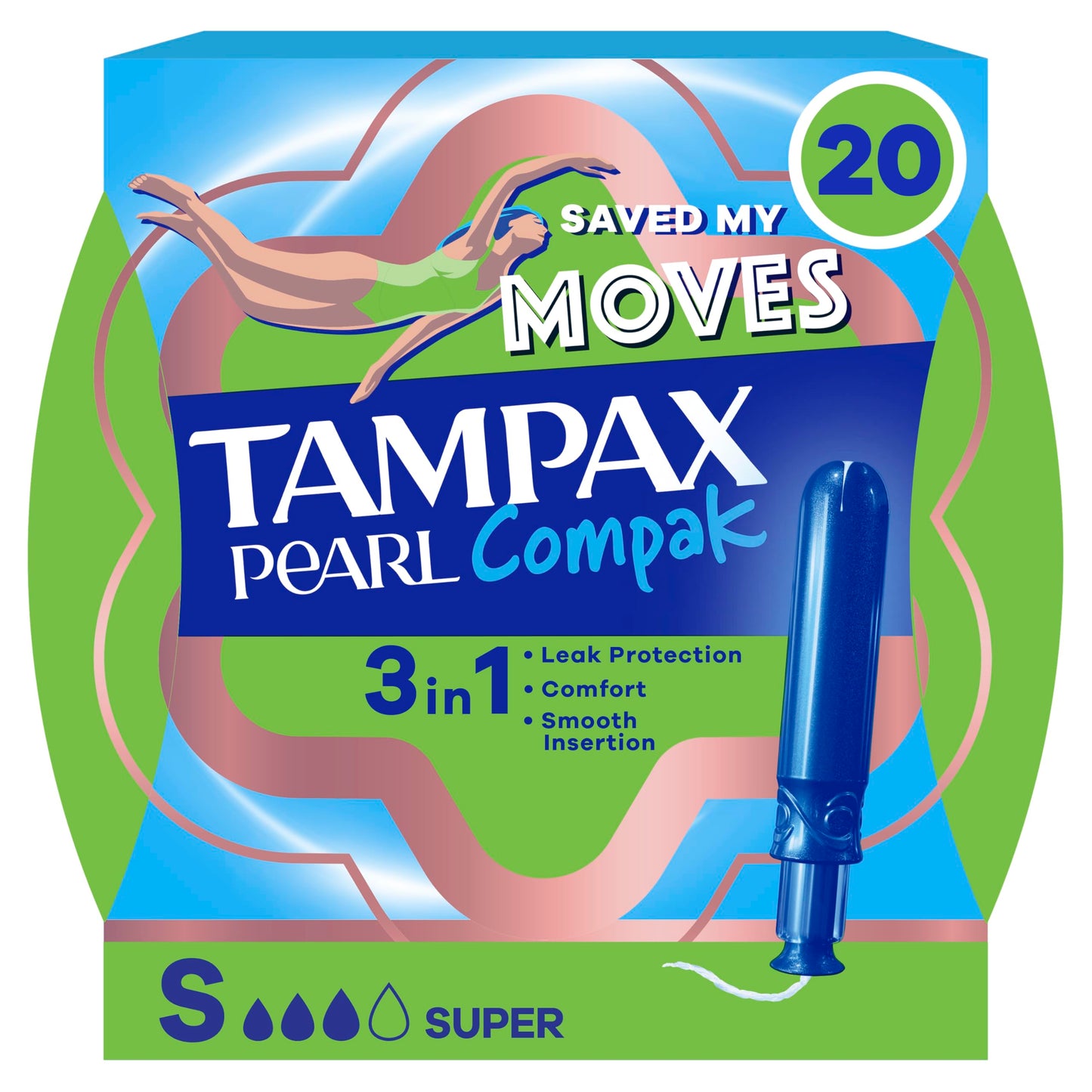 Tampax Pearl Compak Super Tampons with Applicator x20