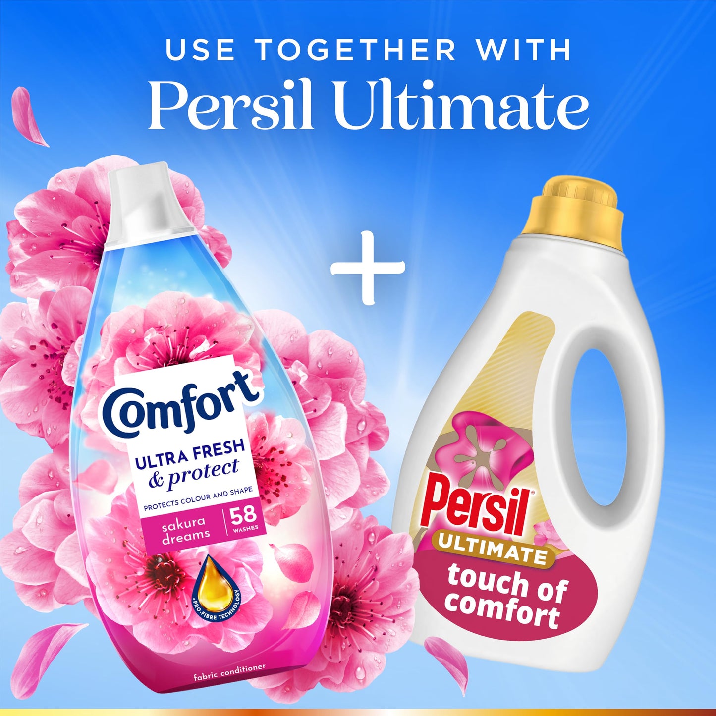 Comfort Ultra Fresh Fabric Conditioner Sakura Dreams, 58 Washes (870 ml) – Infused with Essential Oils, Long-Lasting Fragrance