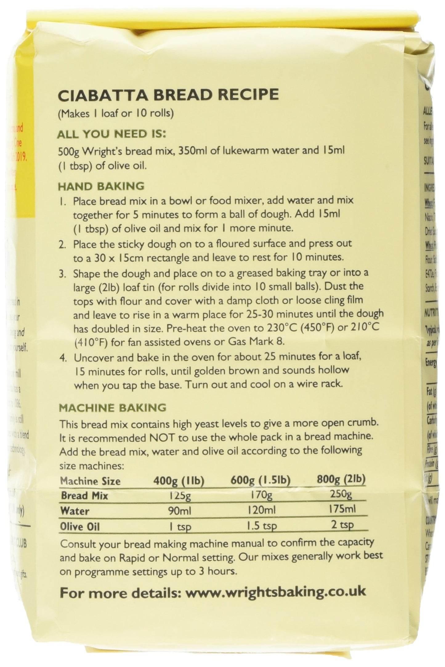 Wright's Baking Classic Ciabatta Bread Mix, 500g
