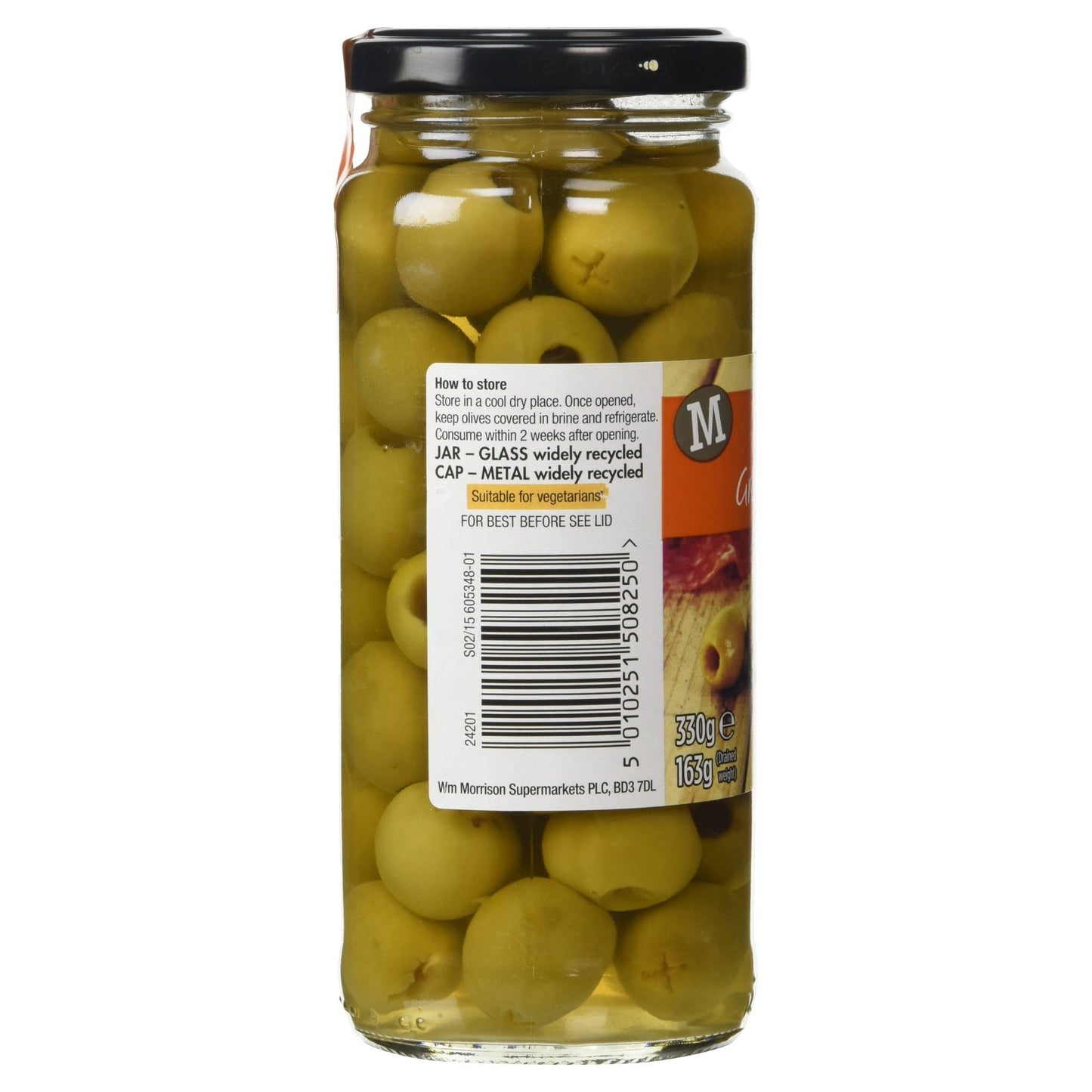 Morrisons Pittedgreen Olives in Brine, 330g