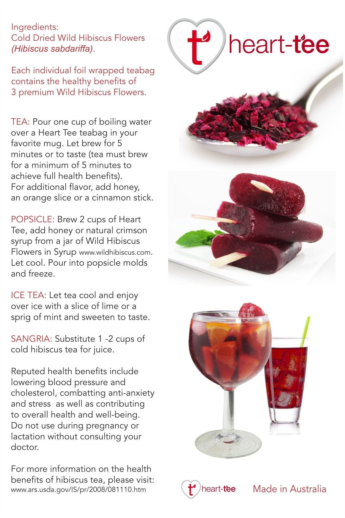 Wild Hibiscus Flower Co Heart-Tee Hibiscus Flower Herbal Tea 20 Tea Bags 50g