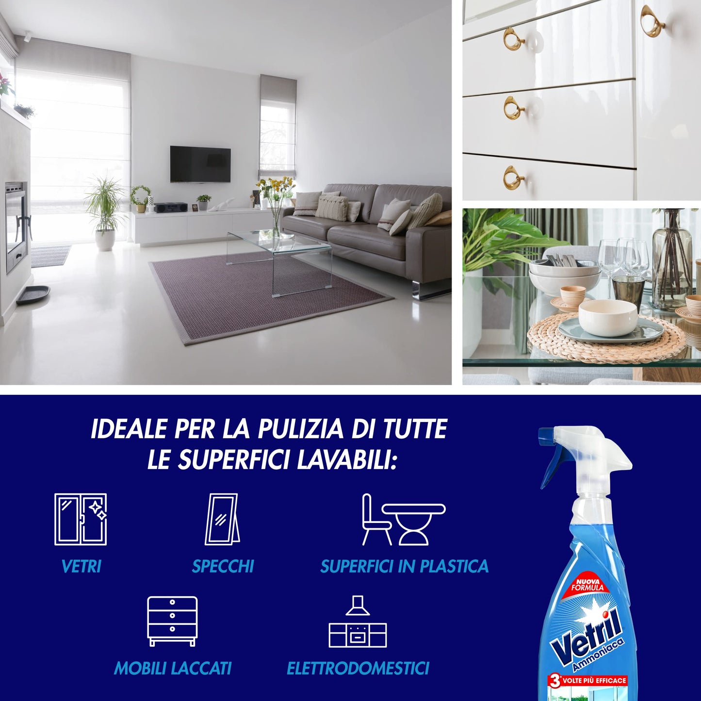 Vetril – Ammonia, Detergent for Glass and multiuoso Without Stains – 650 ml