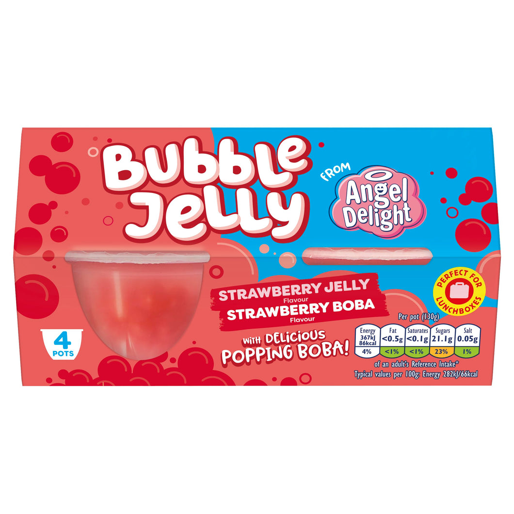 Angel Delight Strawberry Jelly and Strawberry Boba Bubble Dessert Snack Pot x4