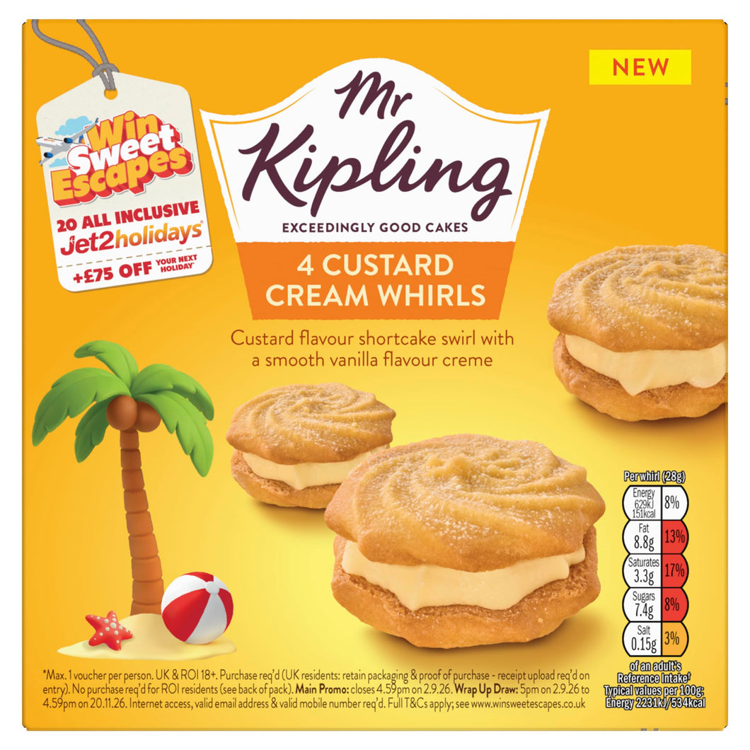 Mr Kipling Custard Cream Whirls, 4 Treats - Perfect For Snacking On-the-Go (Pack of 1)