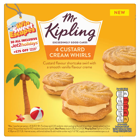 Mr Kipling Custard Cream Whirls, 4 Treats - Perfect For Snacking On-the-Go (Pack of 1)