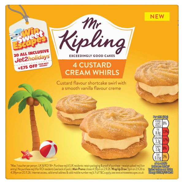 Mr Kipling Custard Cream Whirls, 4 Treats - Perfect For Snacking On-the-Go (Pack of 1)