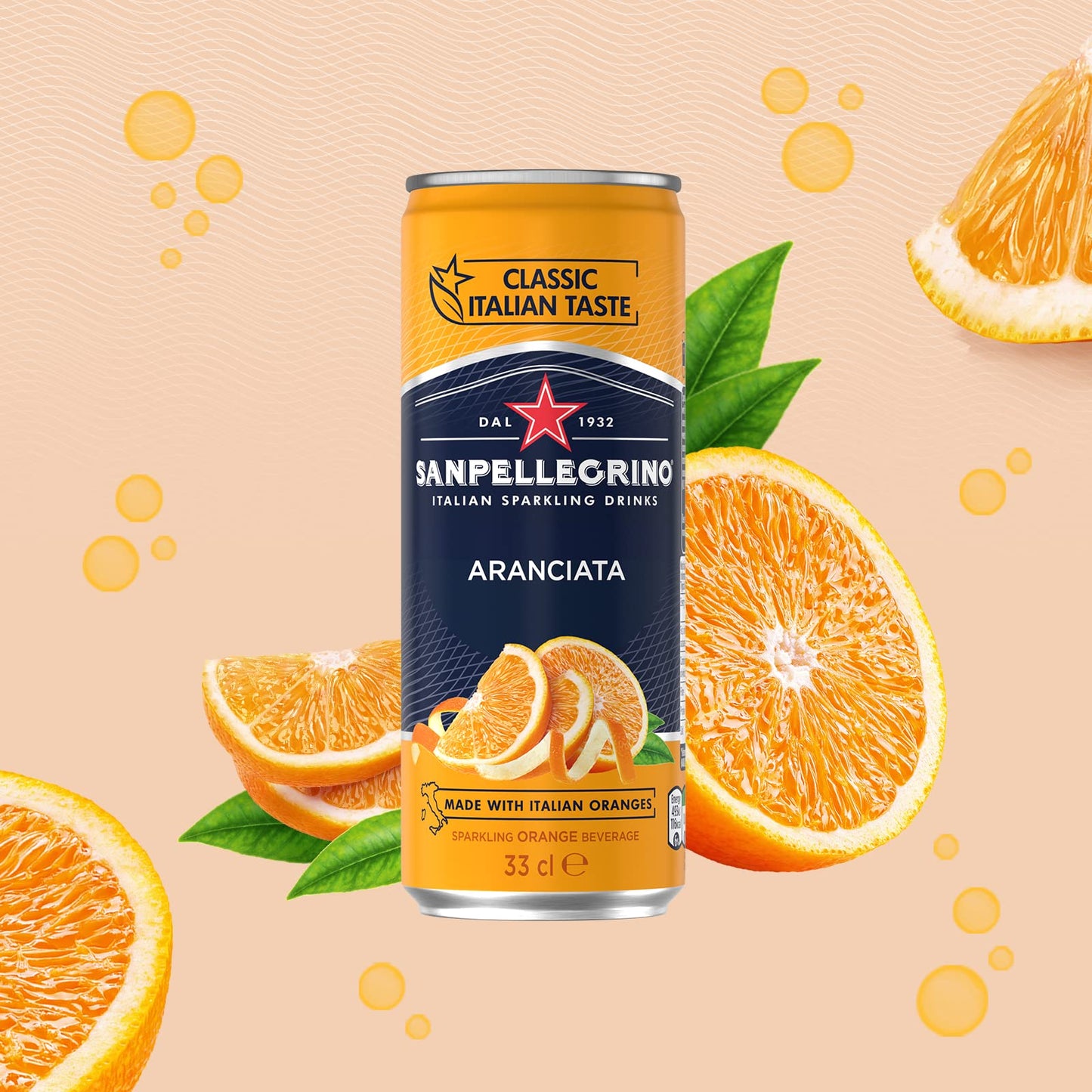San Pellegrino Italian Sparkling Drinks Classic Taste Original Sparkling Orange Canned Soft Drink 4 x 330 ml