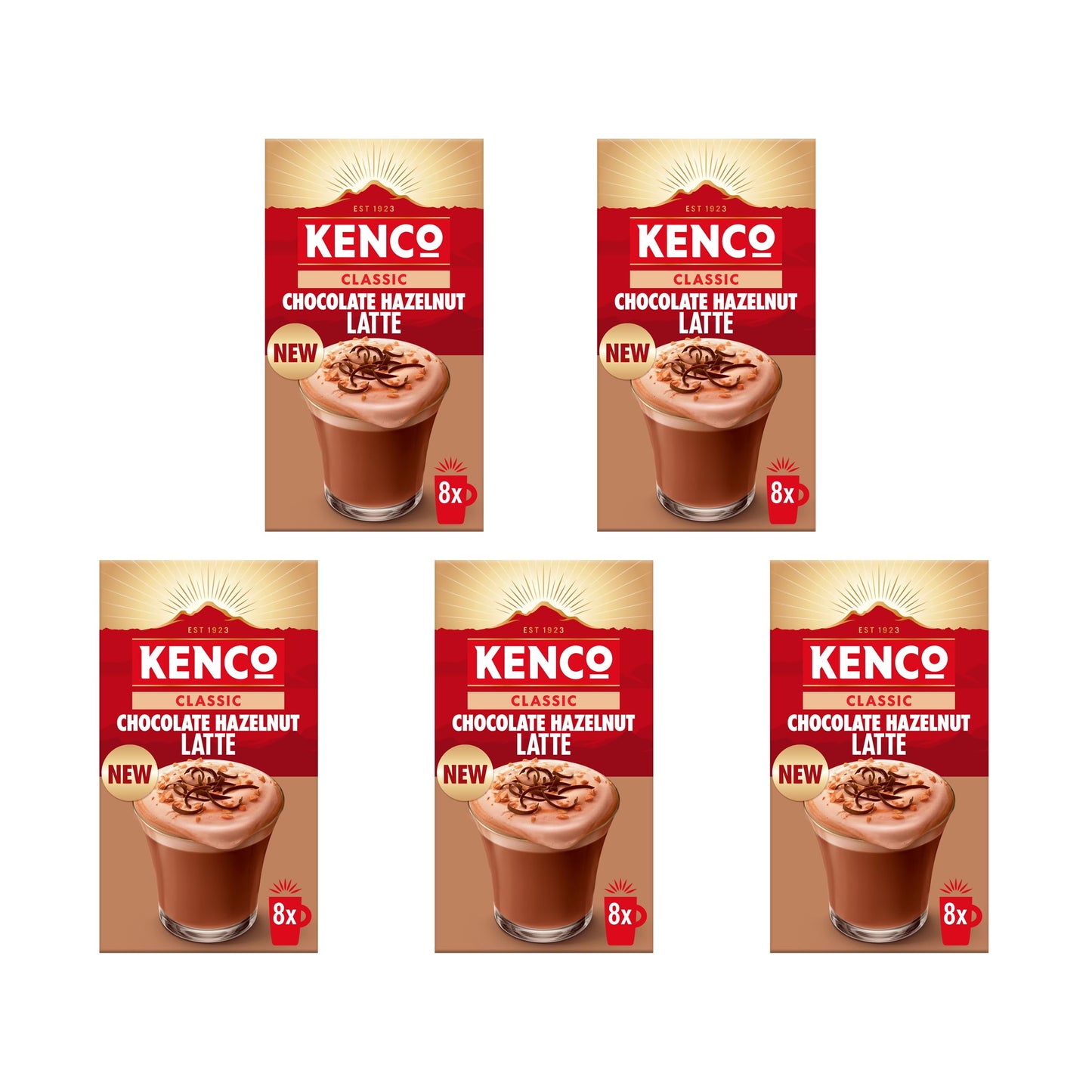 Kenco Chocolate Hazelnut Latte Instant Coffee Sachets 8x16.8g (Pack of 5, Total 40 Drinks)