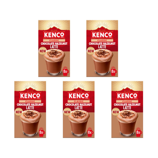 Kenco Chocolate Hazelnut Latte Instant Coffee Sachets 8x16.8g (Pack of 5, Total 40 Drinks)