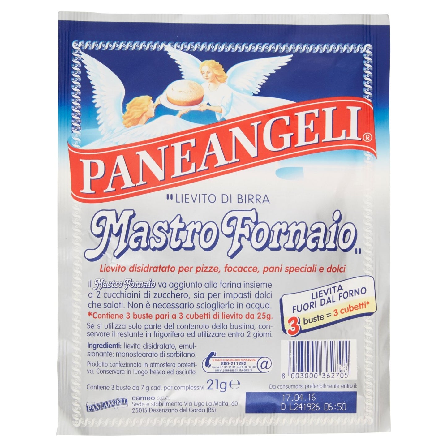 Paneangeli Lievito di Birra Mastro Fornaio brewer's Yeast Pizza Mixture Cake 3x7g