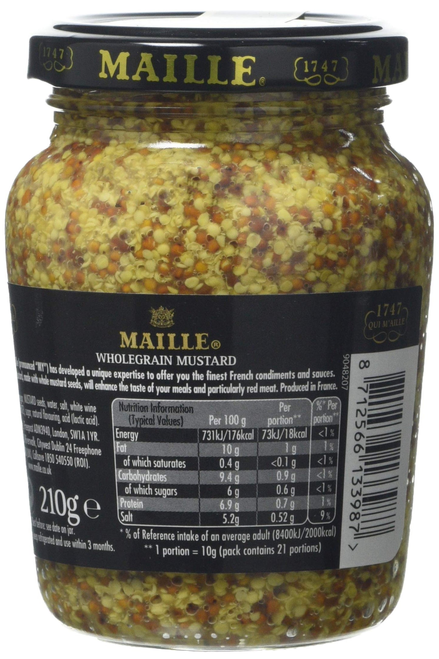 Maille Wholegrain Mustard since 1747 for pork, beef, and salad dressings 6x 210 g
