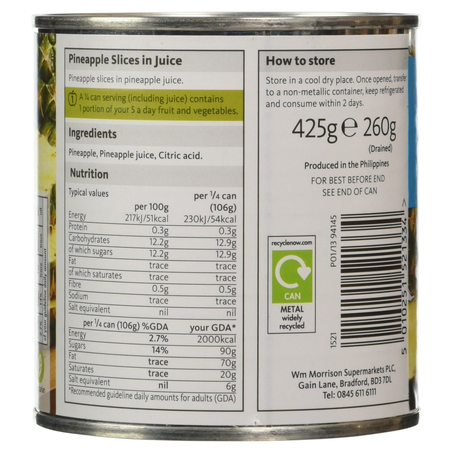 Morrisons Pineapple Slices in Juice 425g