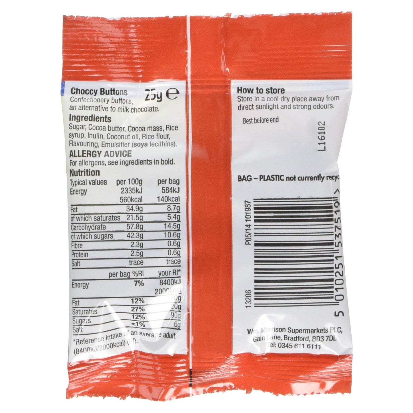 Morrisons Free from Chocolate Buttons 25g