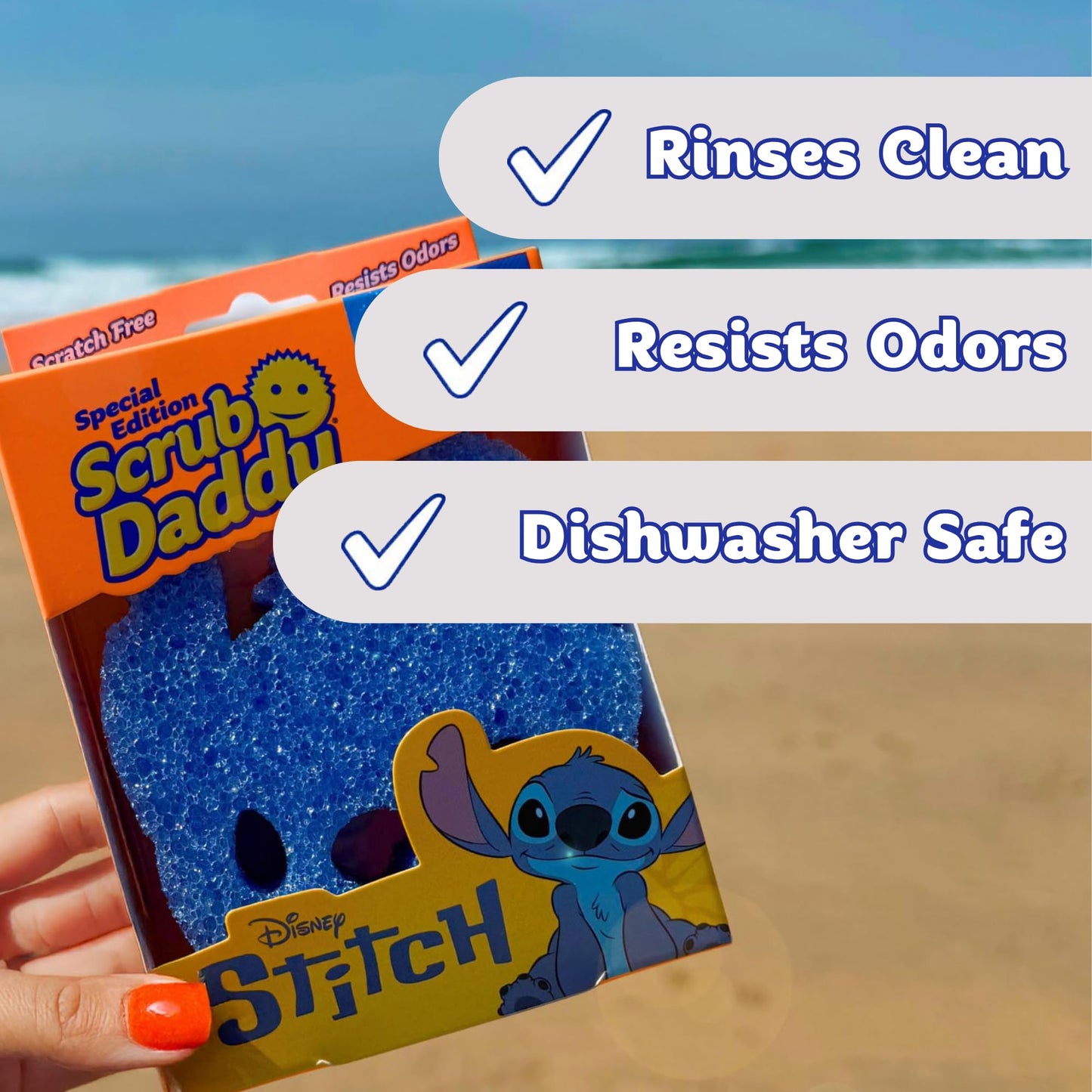 Scrub Daddy Disney Stitch Dish Sponge Twin Pack, Smiley Face Sponges for Cleaning & Washing Up - Kitchen Non Scratch Scourers with FlexTexture Firm & Soft Scrubbing, Dishwashing Scrubber