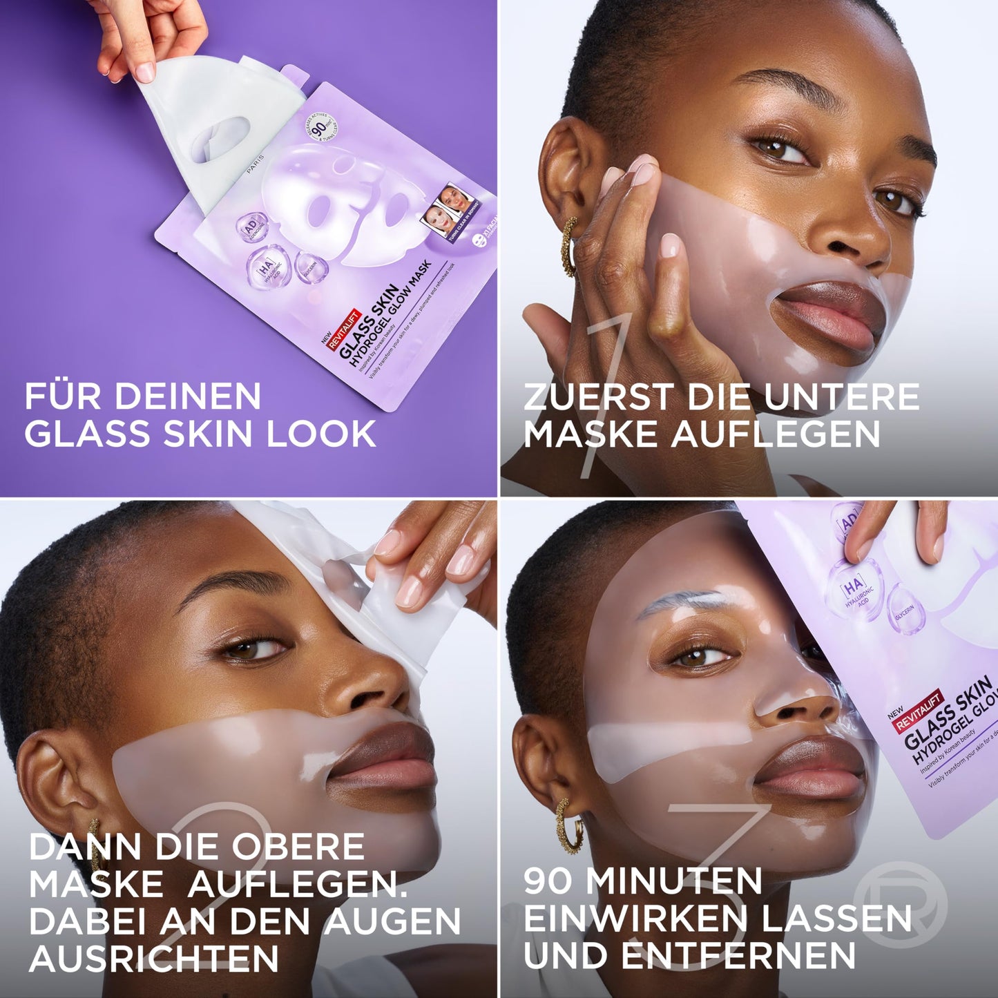 L'Oreal Paris Revitalift Filler Glass Skin Hydrogel Glow Mask, Korean-Skincare Inspired Masks, 1pc