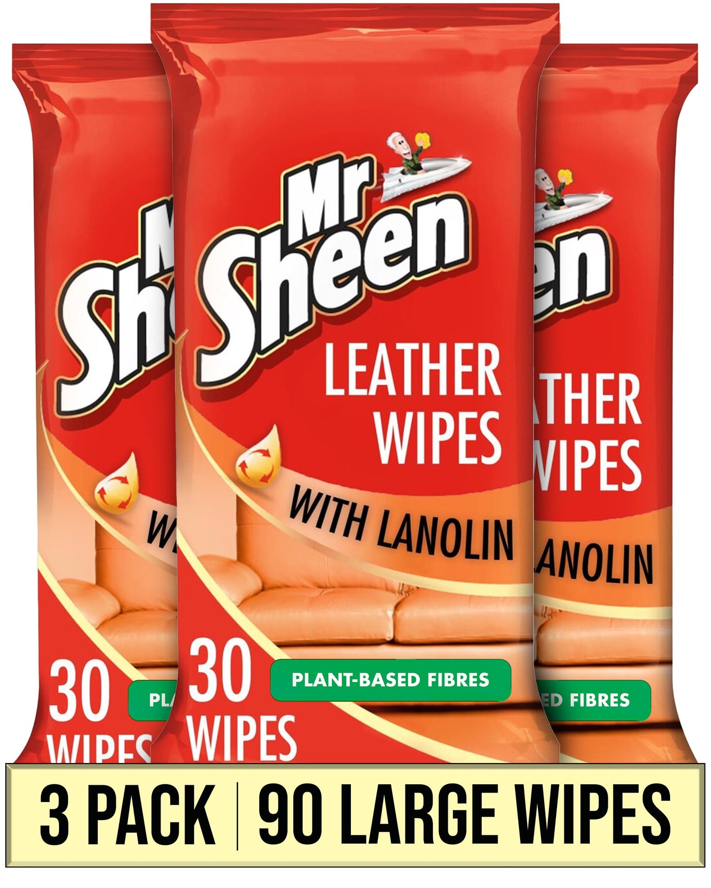 Mr Sheen Leather Wipes With Lanolin For Jacket & Sofas Pack Of 30 Wipes Pack of 3 (Total 90)