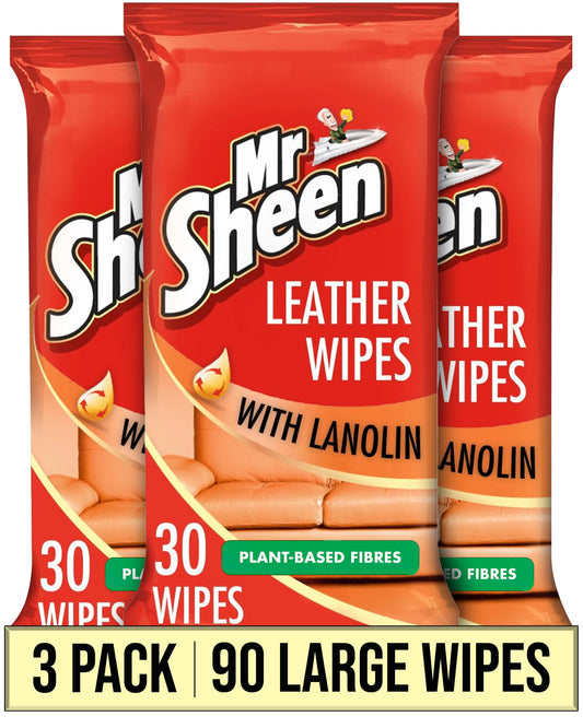 Mr Sheen Leather Wipes With Lanolin For Jacket & Sofas Pack Of 30 Wipes Pack of 3 (Total 90)