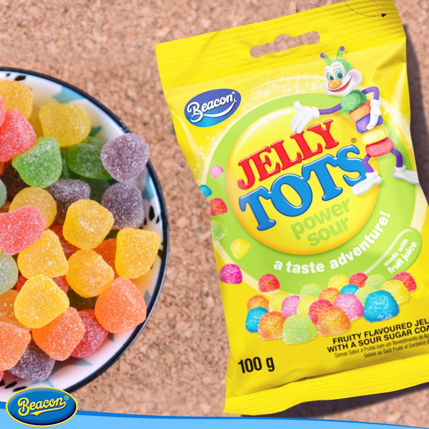 Beacon Jelly Tots Power Sour - Tasty Sweets for Adults & Kids -- Sweet Gift for All Occasions - 5 x 100 grams