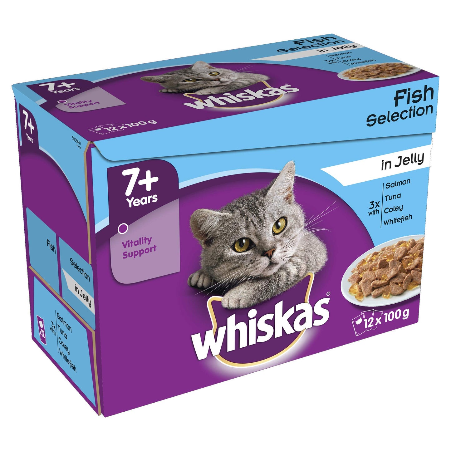 Whiskas 7+ Cat Wet Food in Pouch for Senior Cats, Pure Delight Fish Selection in Jelly, 12x 85g