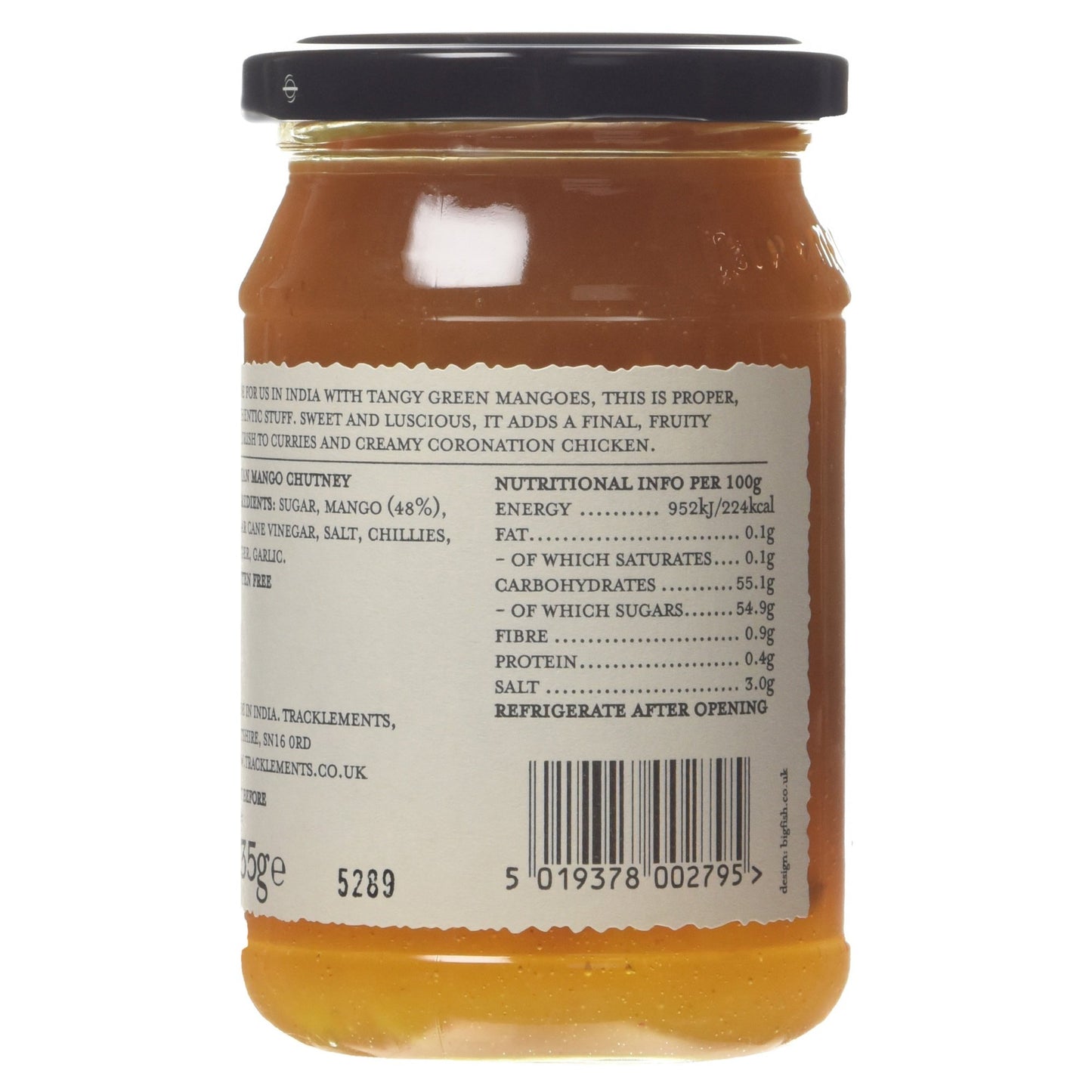 Tracklements Indian Mango Chutney | The Ideal Condiment for Curries and Coronation Chicken or Partnered with Poppadoms or Indian Bread | Gluten Free | Vegetarian Friendly and Vegan Friendly | 335g Jar