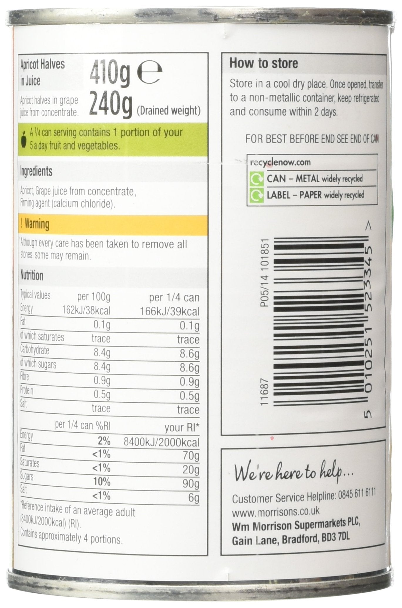 Morrisons Apricot Halves in Juice, 410g