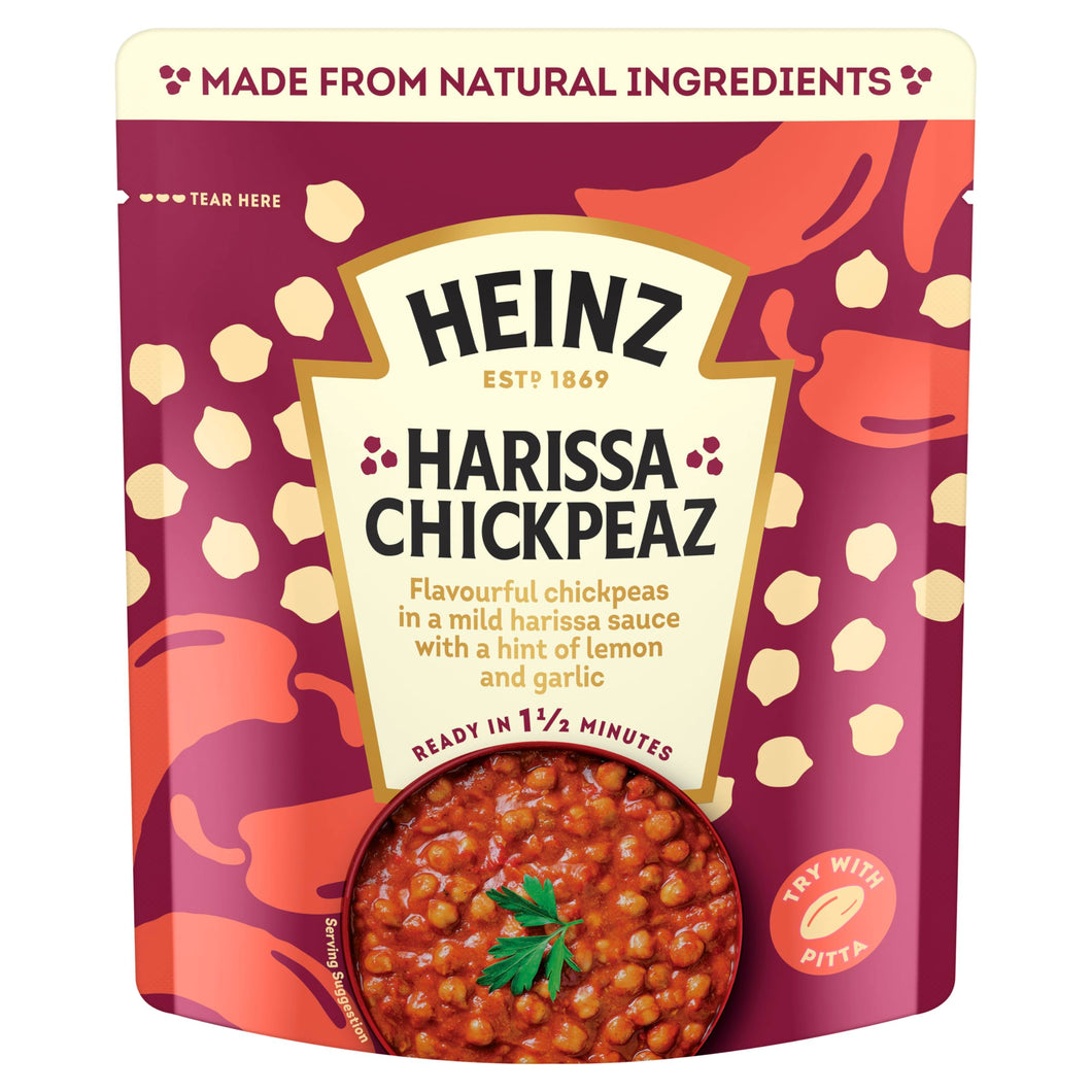 HEINZ Harissa Chickpeas with Peppers and Garlic - Meal for One, Made From Natural Ingredients, Source of Protein, 250gr