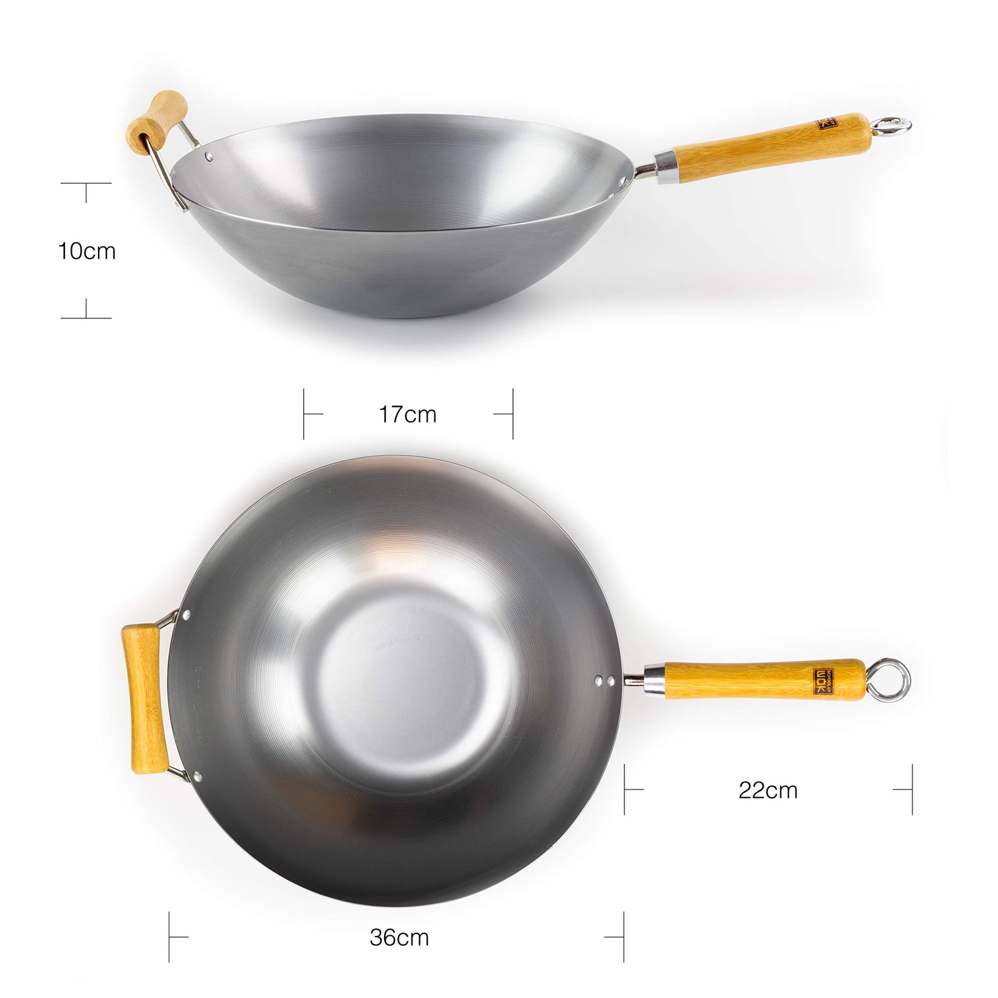 School of Wok - 14"/36cm Carbon Steel Wok, Flat Bottom, Bamboo Handle