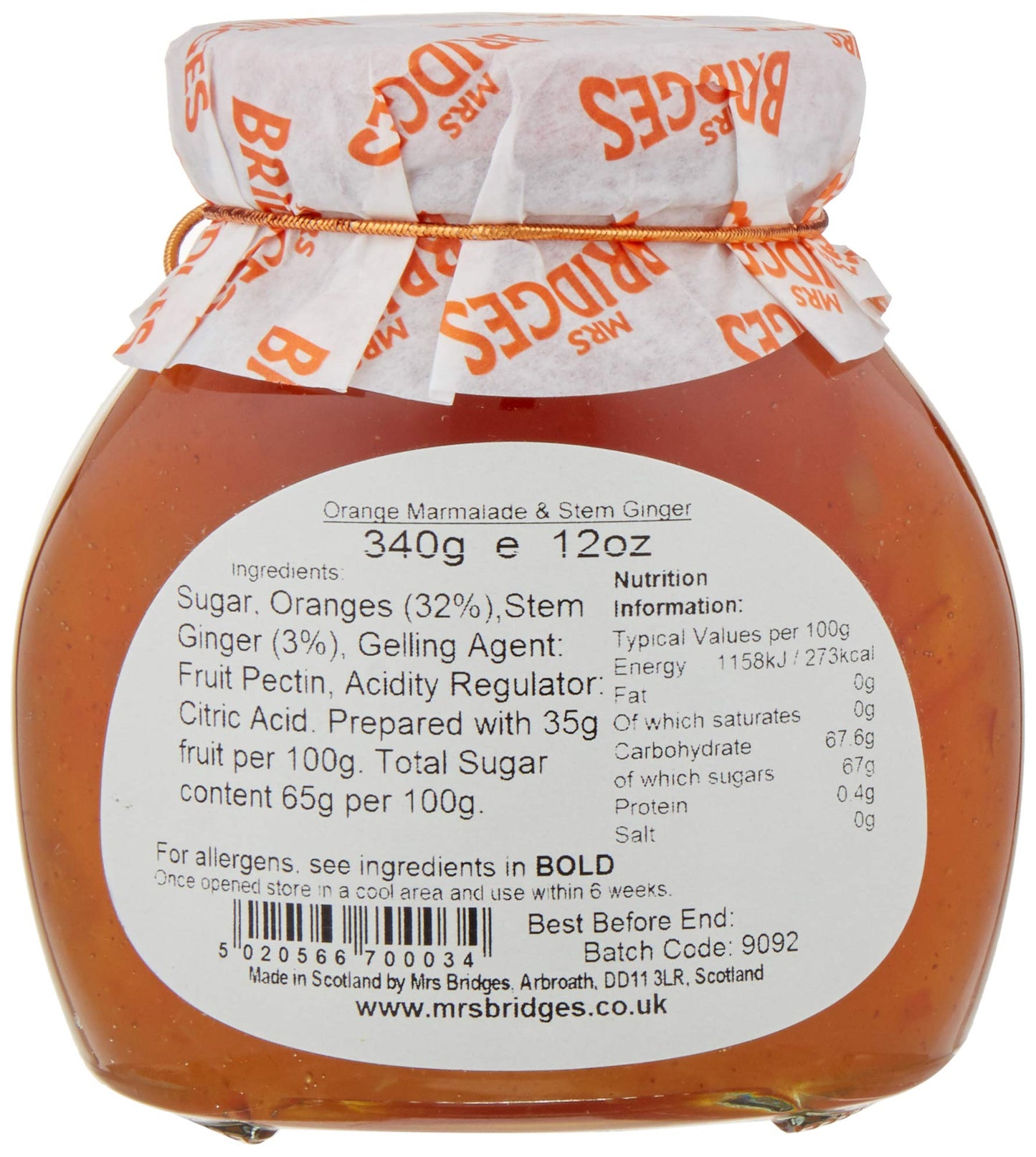 Mrs Bridges Orange Marmalade & Stem Ginger 340g