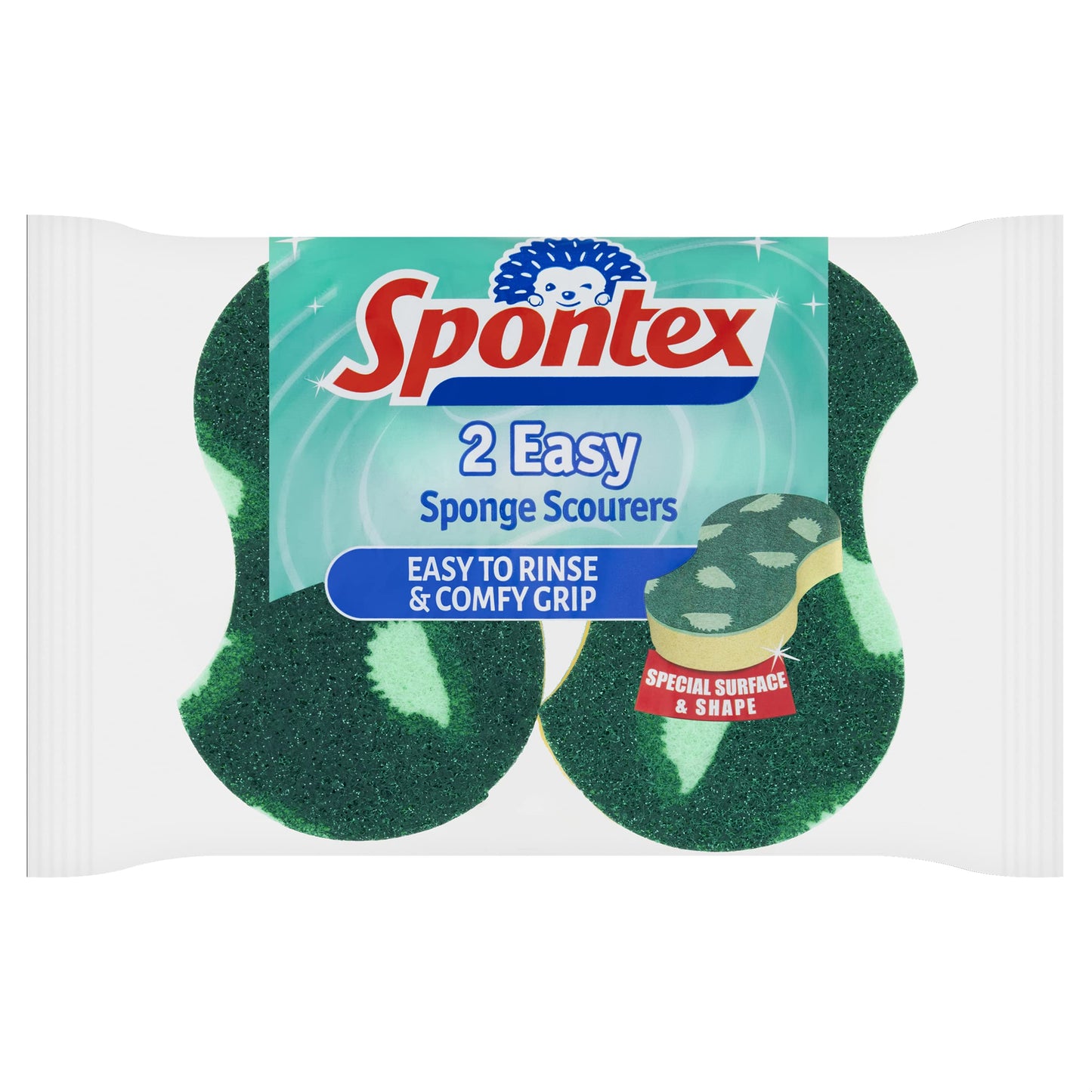 Spontex 2 Easy Sponge Scourers with Comfort Grip