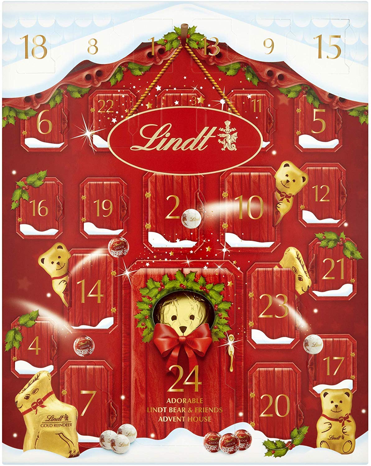 Lindt Teddy Bear 24 Days Luxurious Chocolate Advent Calendar, Red, 250 g