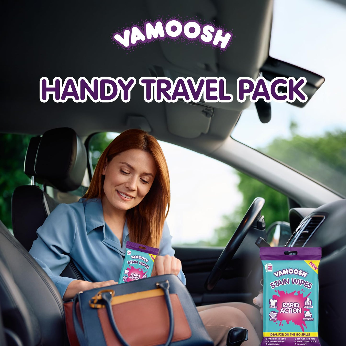 Vamoosh Rapid Stain Remover Wipes, Instant Stain Remover for Clothes, Carpets & Upholstery, Biodegradable & Plastic-Free - Vamoosh Laundry Wipes