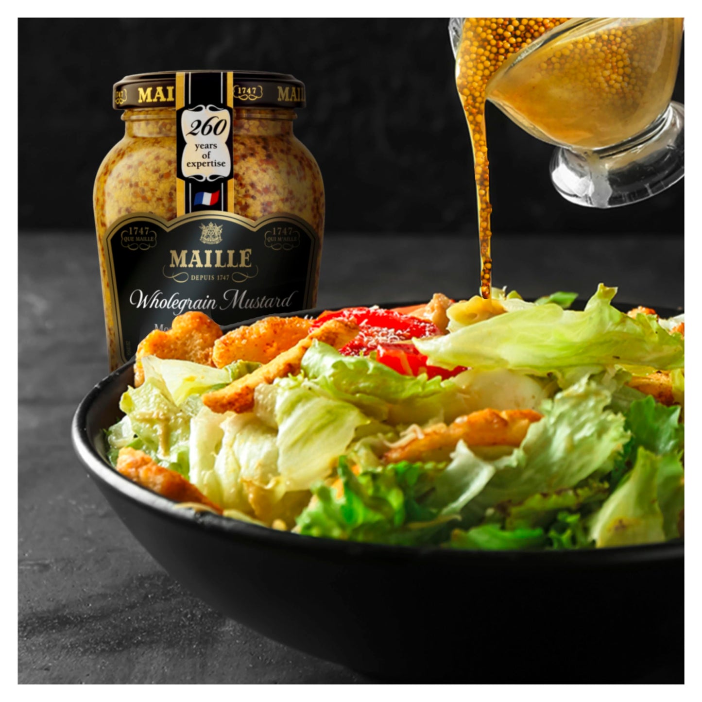 Maille Wholegrain Mustard since 1747 for pork, beef, and salad dressings 6x 210 g