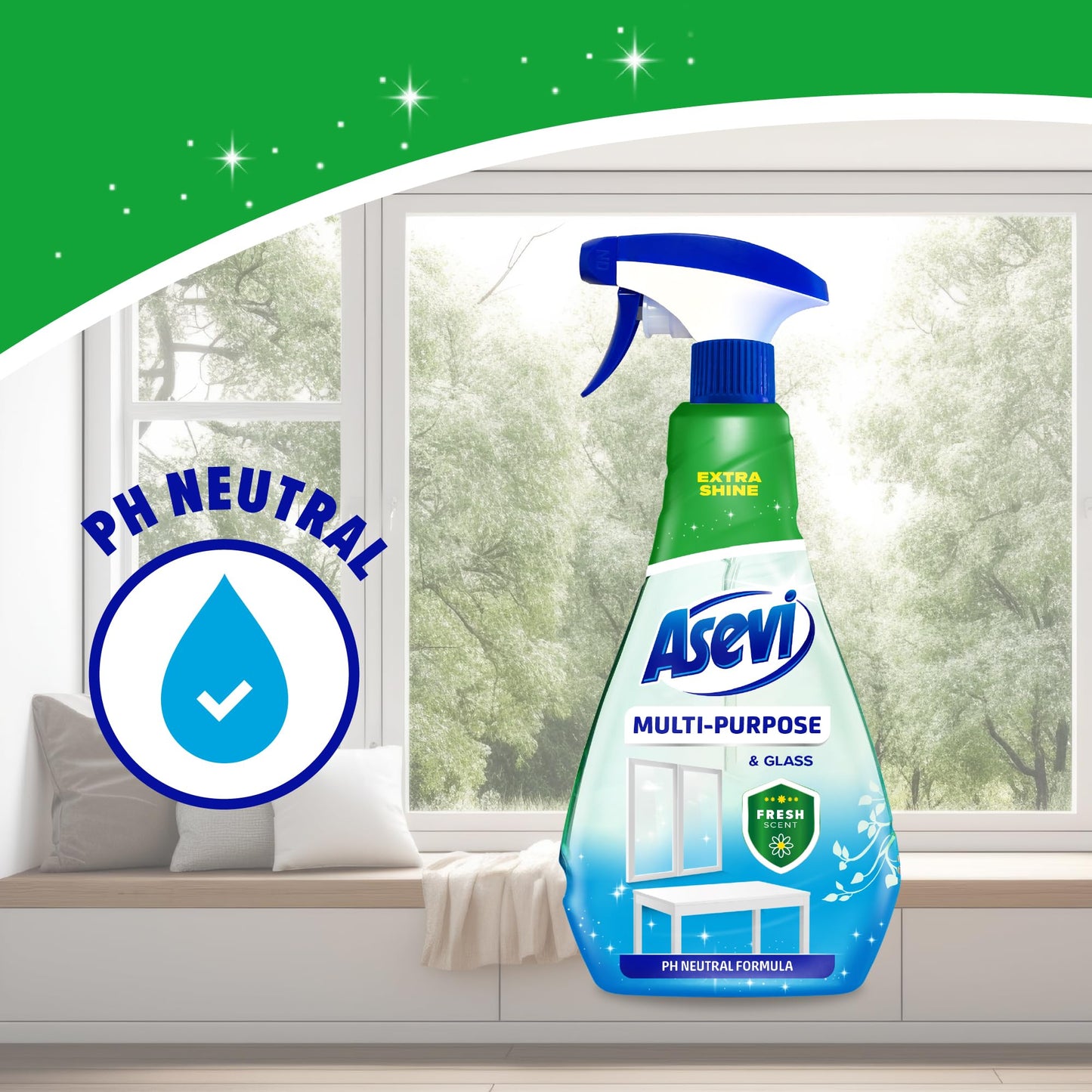 Asevi Multi-purpose and Glass Cleaning Spray, Glass and Window Cleaner, Multi-surface Spray, 750ml