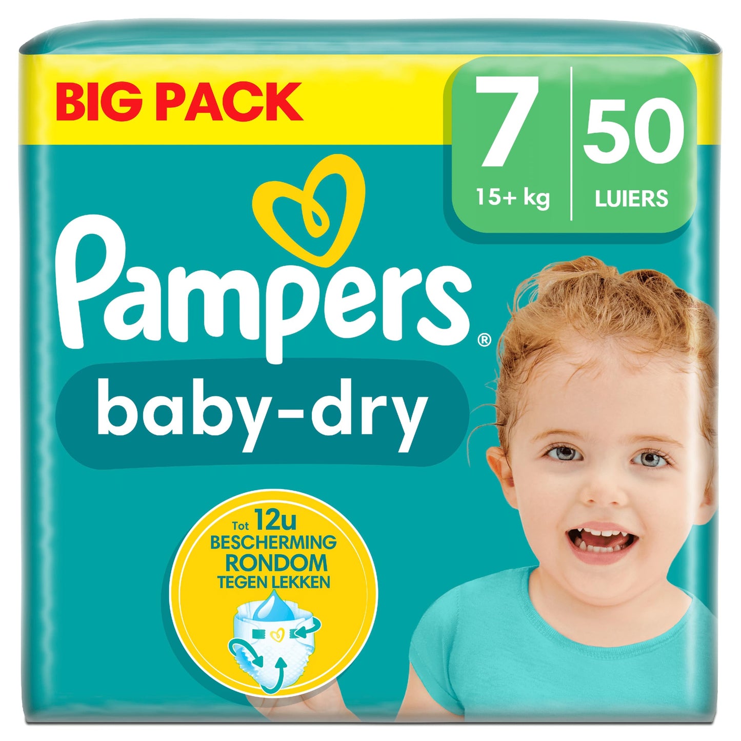 Pampers Baby-Dry Size 7, 50 Nappies, 15kg+, for up to 100% Leak Protection All Night