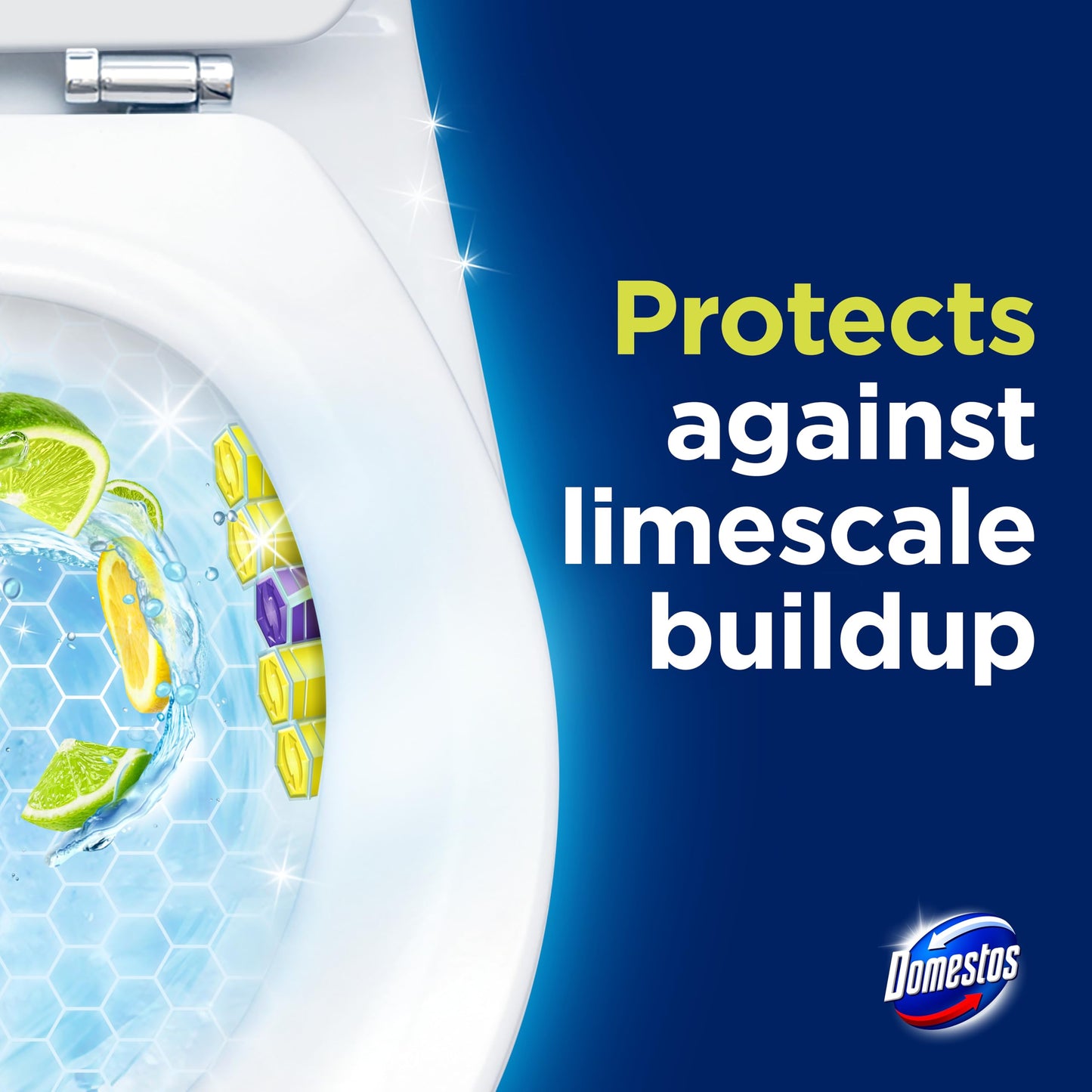 Domestos Power 5 Lime Toilet Rim Block toilet freshener with a long-lasting fragrance cleans and freshens for up to 300 flushes 50 g