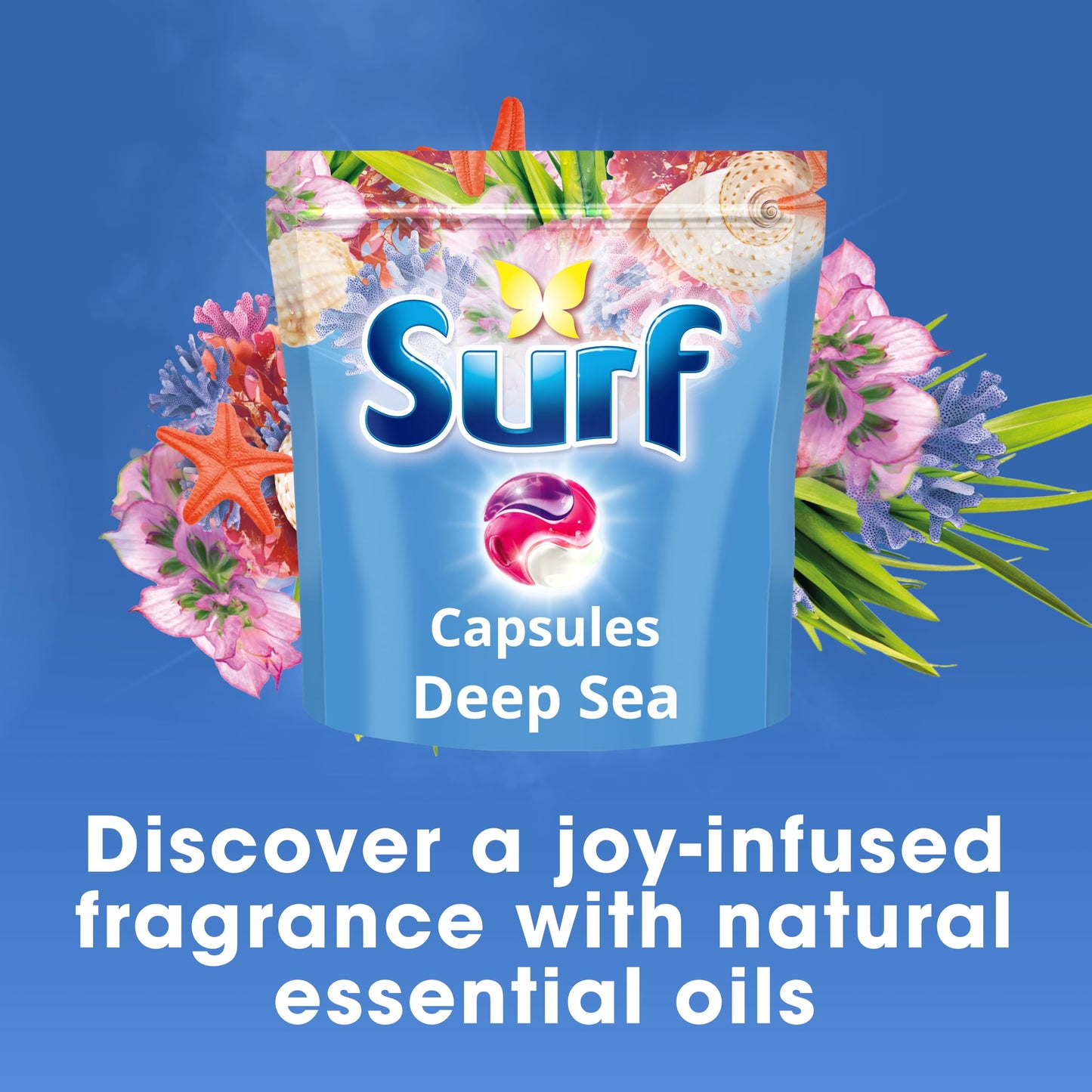 Surf 3 in 1 Deep Sea Laundry Washing Detergent Capsules joy-infused fragrance with natural essential oils lasting up to 12 hours in wear for brilliantly clean results 39 washes