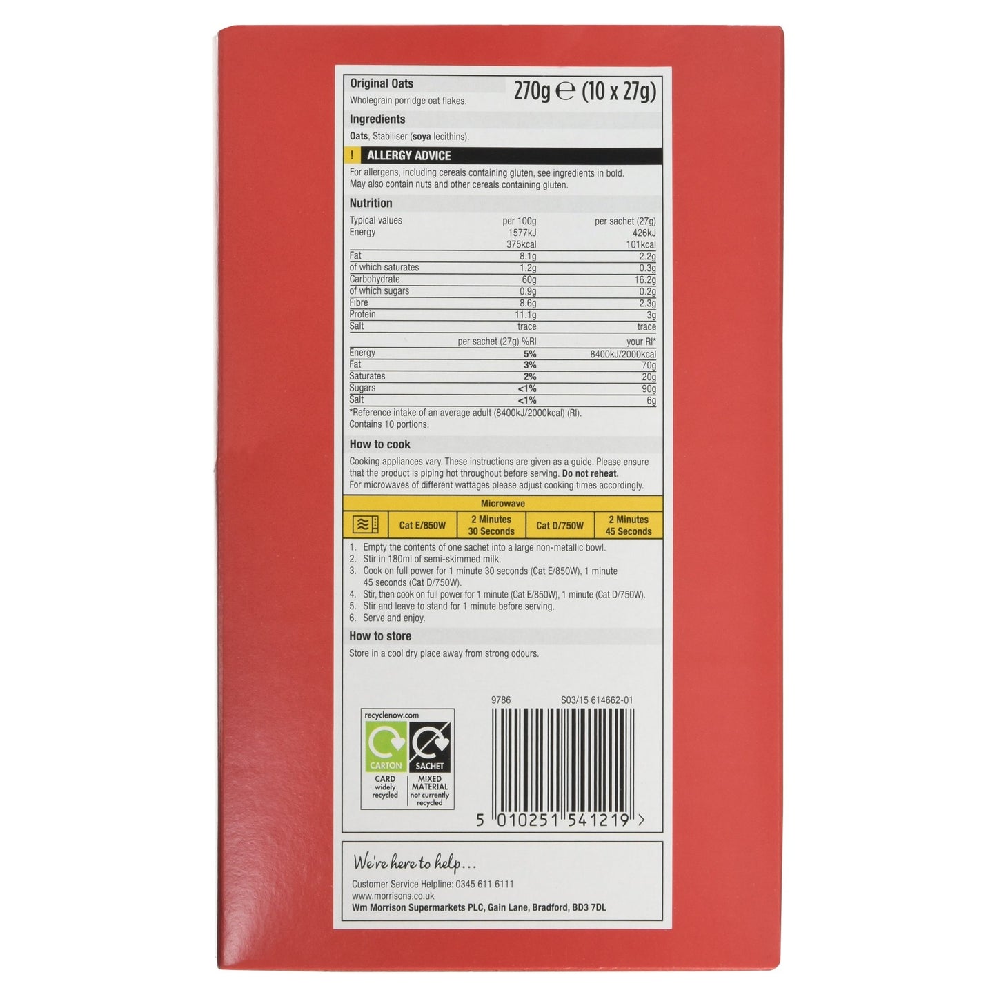 Morrisons Original Oat Sachets, 10 x 27g Sachets