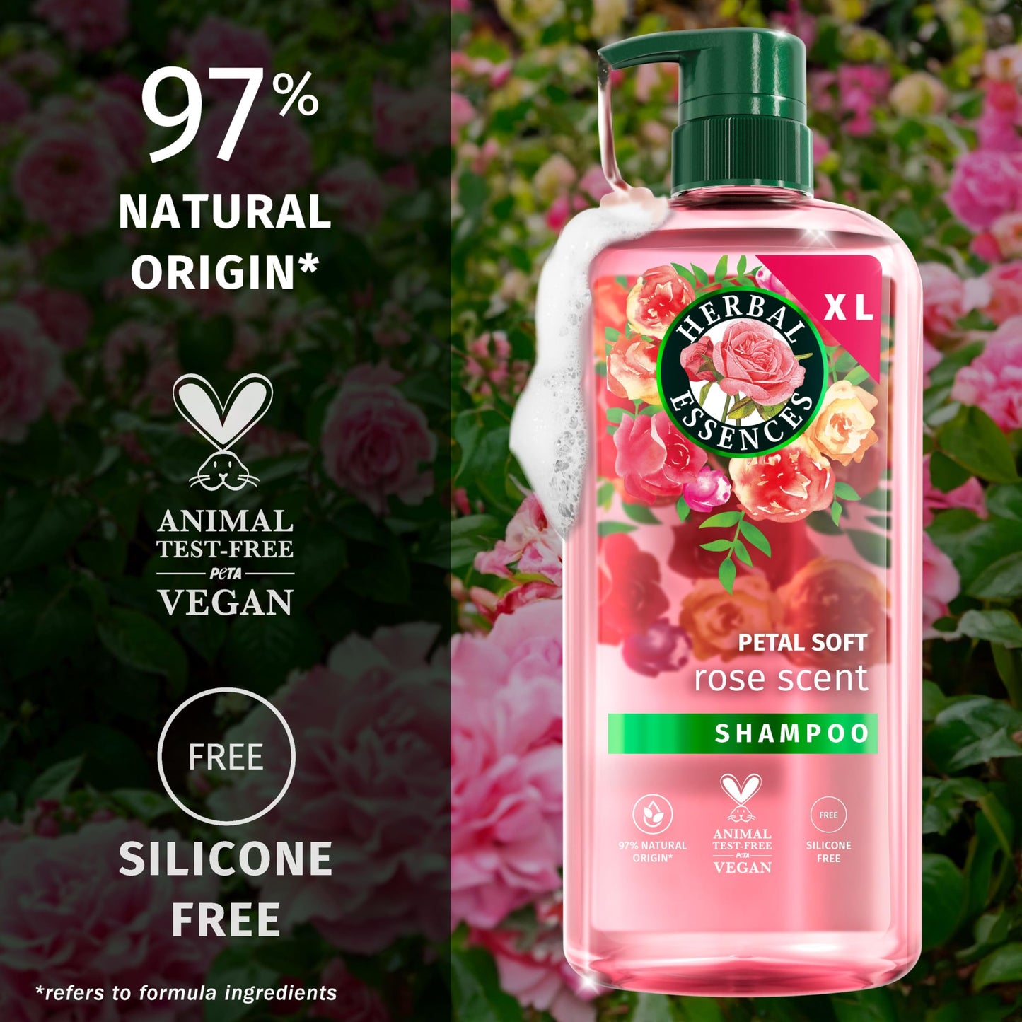 Herbal Essences Rose Scent Petal Soft Shampoo 650ml to Help Dry Hair Feel Silky and Nourished, Blended with Rose Essence and Natural Origin Ingredients, Silicone Free, Vegan and Cruelty Freerefers