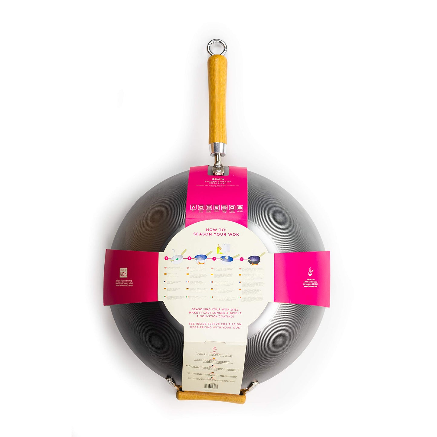 School of Wok - 14"/36cm Carbon Steel Wok, Flat Bottom, Bamboo Handle