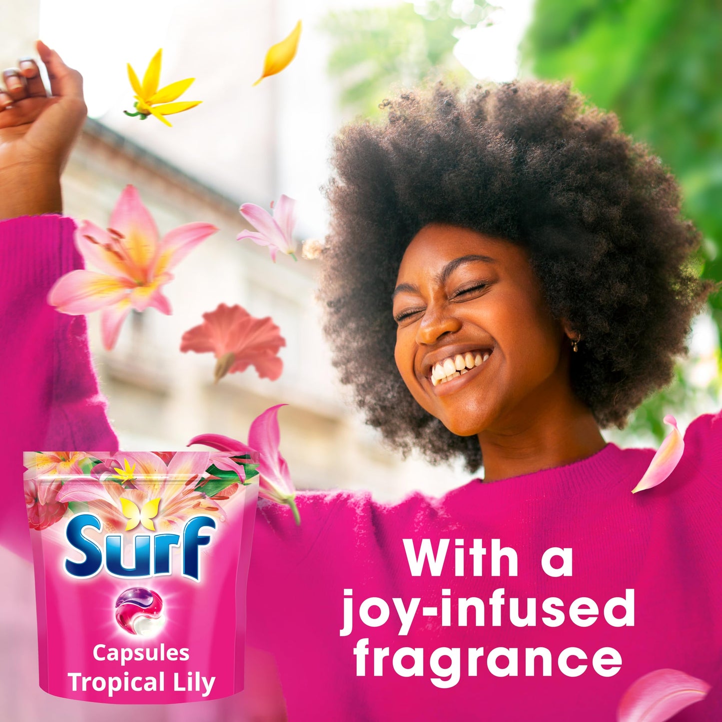Surf 3 in 1 Tropical Lily Laundry Washing Detergent Capsules joy-infused fragrance with natural essential oils lasting up to 12 hours in wear for brilliantly clean results 60 washes